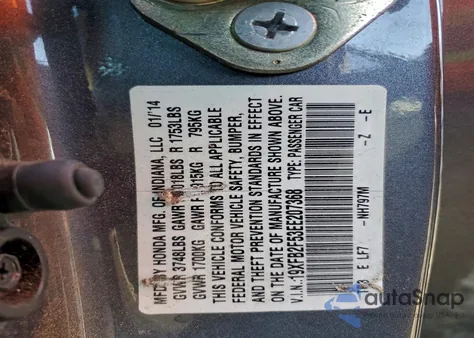 2014 Honda Civic Lx z USA, uszkodzony, nr VIN 19XFB2F53EE207368